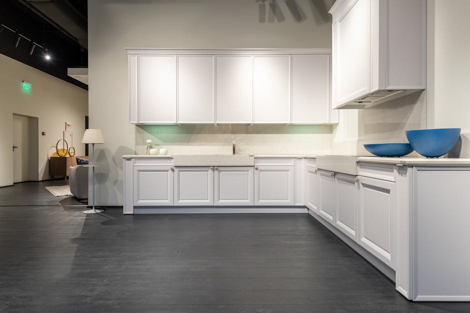 Expansive kitchen showroom displaying various cabinet styles